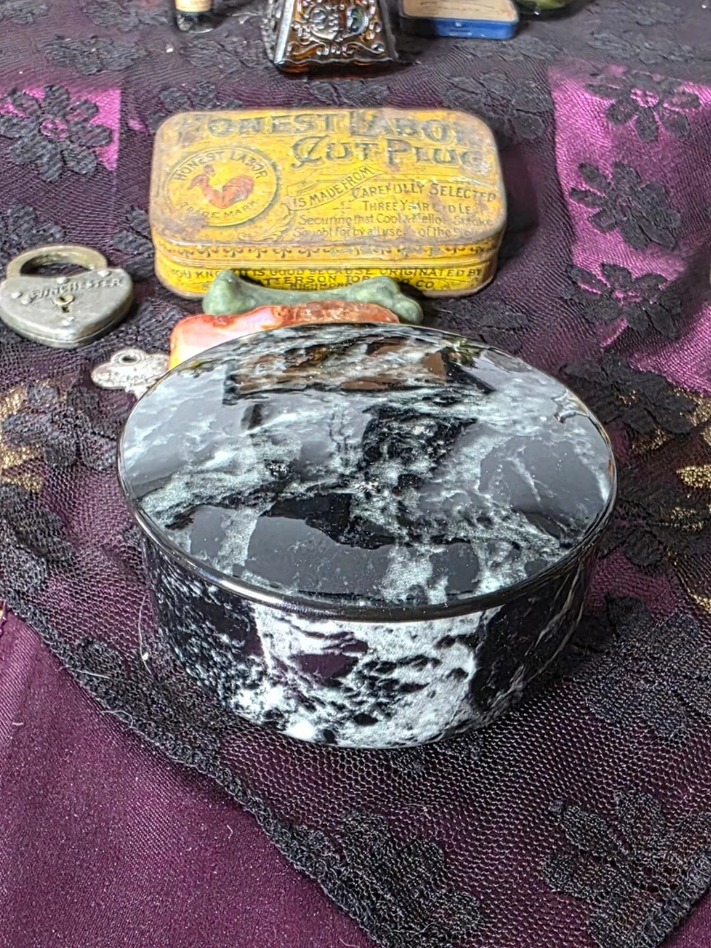 ​Vintage Villeroy & Boch Black Marble Porcelain Trinket Box - Li Pow